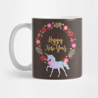 Sparkle Unicorn New Year Holiday Wreath Mug